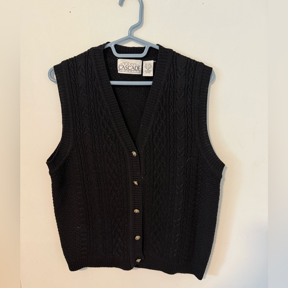 Black Cable-Knit Button Front Sweater Vest